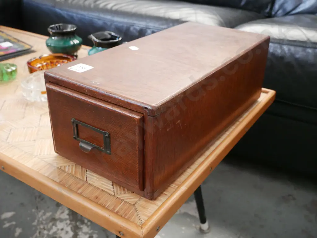 wooden single drawer index card file Image 1++