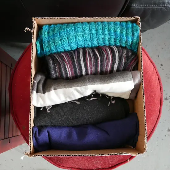 box of merino and other scarves