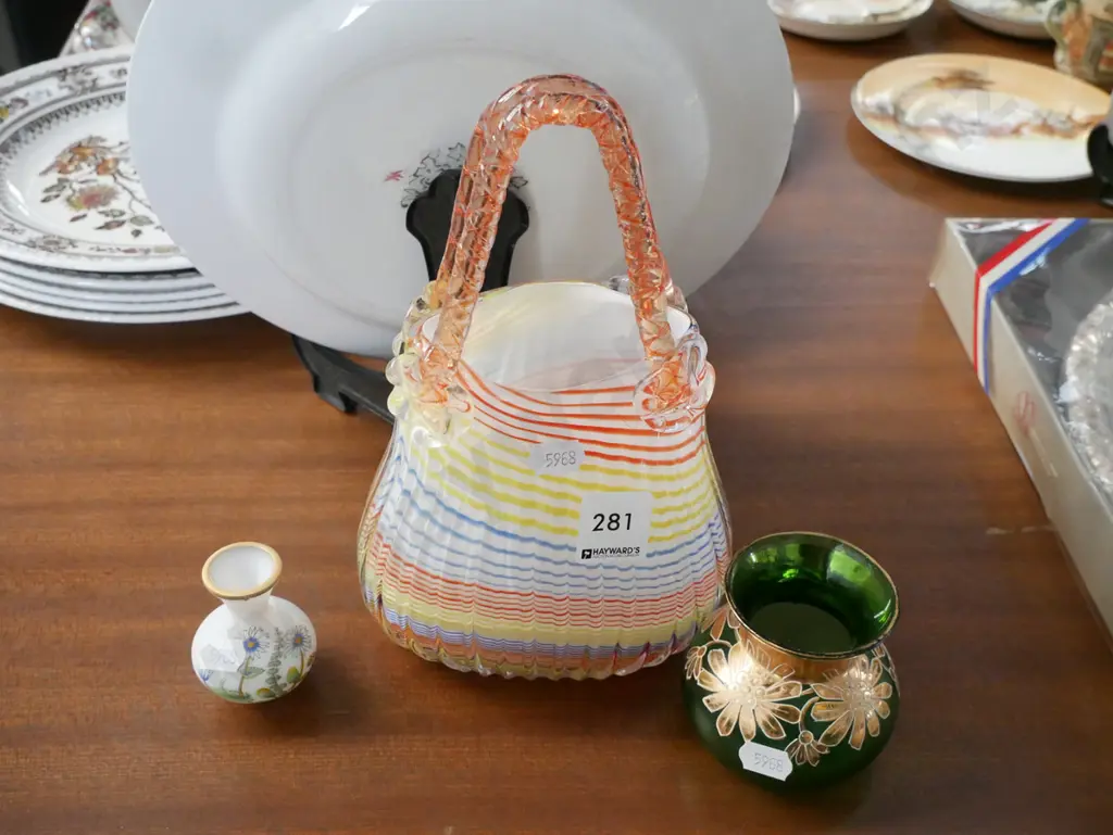 glass basket, small glass bud vase, green glass vase Image 1++