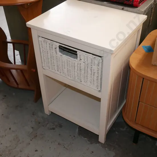 bedside cabinet with seagrass basket