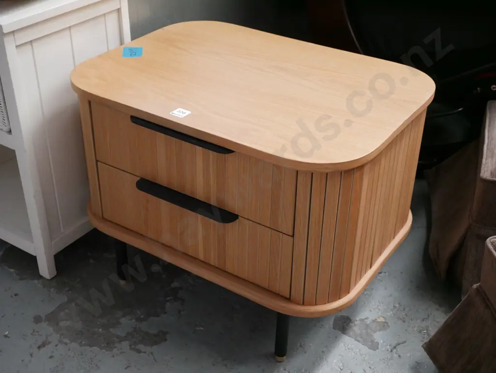 contemporary faux oak 2 drawer low bedside cabinet H440 Image 1++