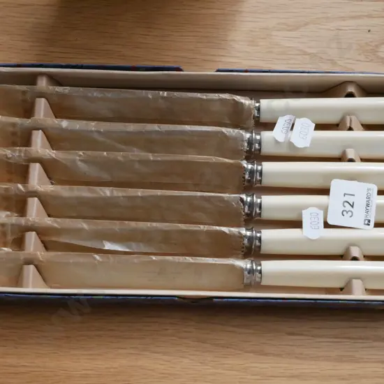 box of as new bone handled table knives