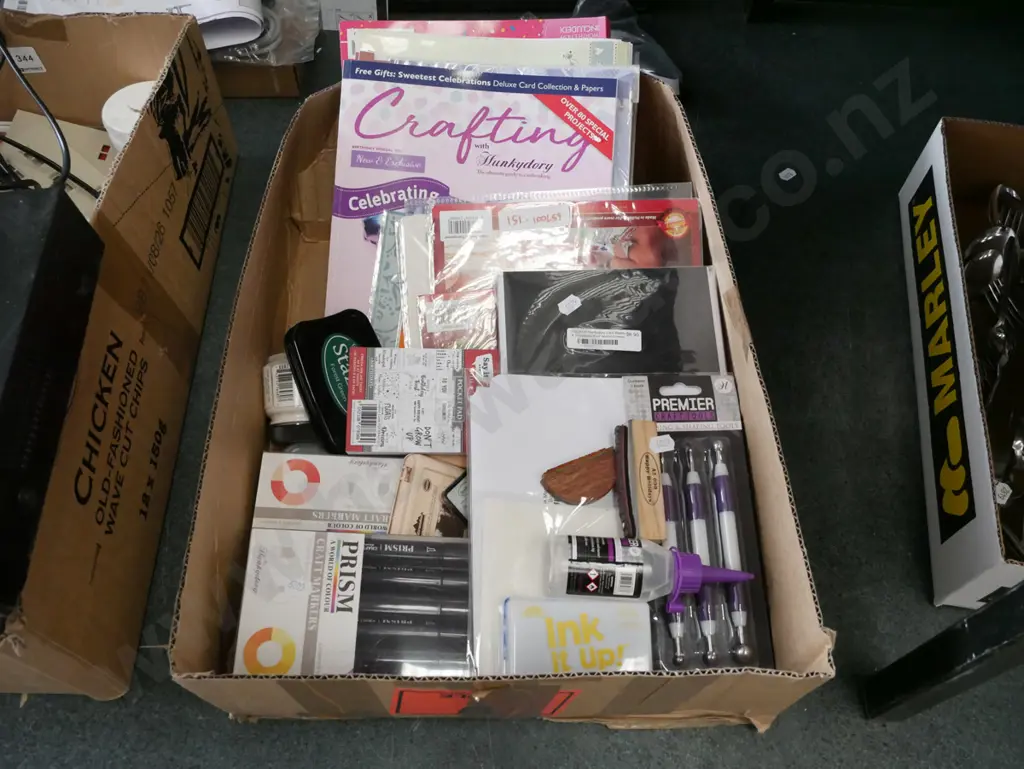 box; crafters supplies, embossing tools, cards, stencils etc Image 1++