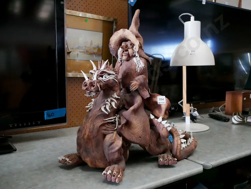 studio pottery witch riding a dragon H480 Image 1++