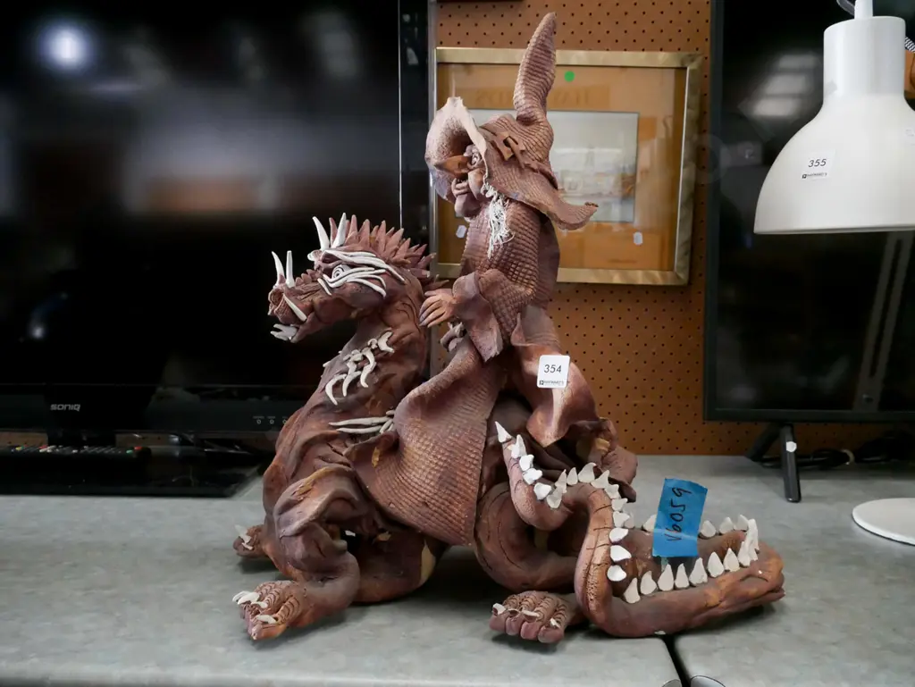studio pottery witch riding a dragon H480 Image 1++