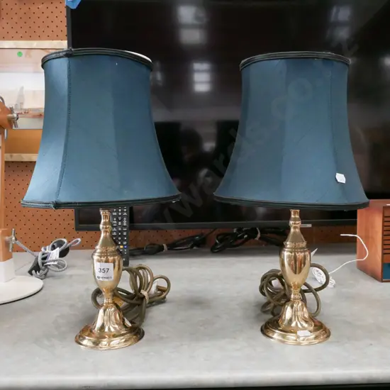 pair of brass based table lamps H370