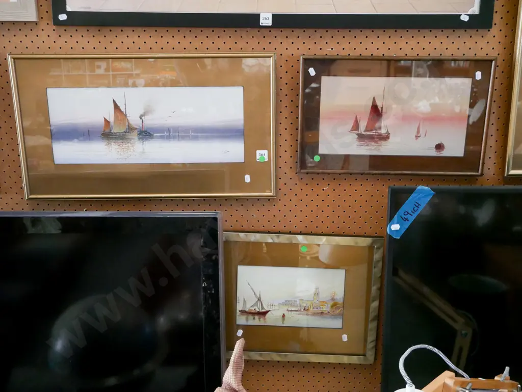 3x framed maritime prints - green dots Image 1++