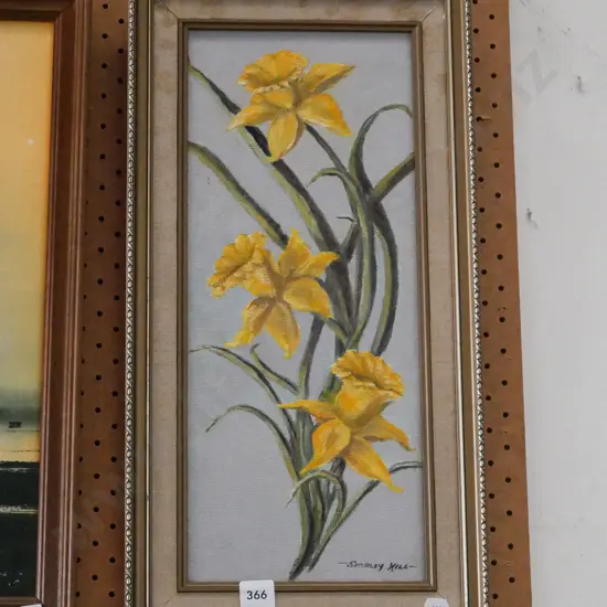 framed oil on board - daffodils