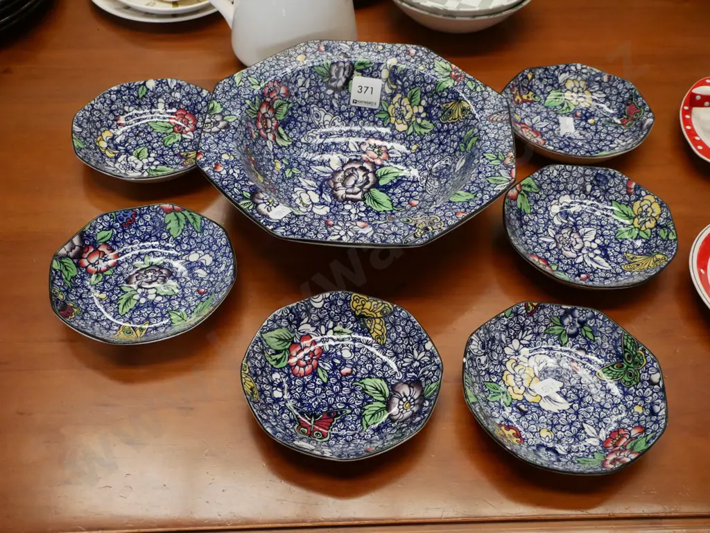Royal Doulton blue floral sweet set - cracks and chips Image 1++