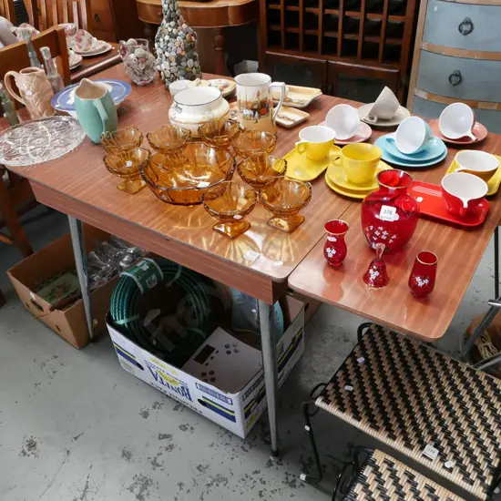 mid century chrome leg and faux wood formica top extending table H760 W1470 D745