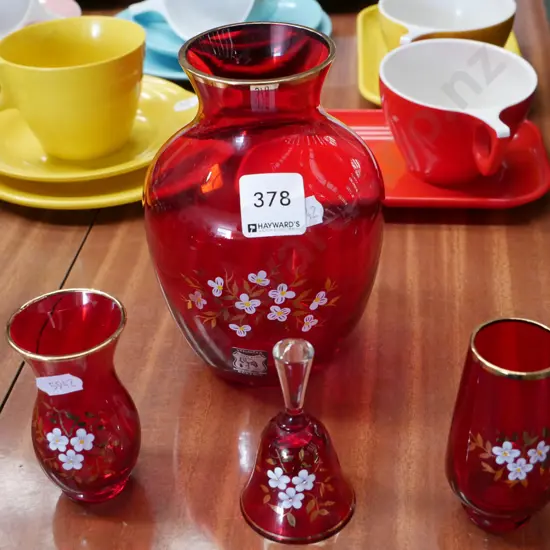 Bohemian ruby crystal vases, bell Tallest H160