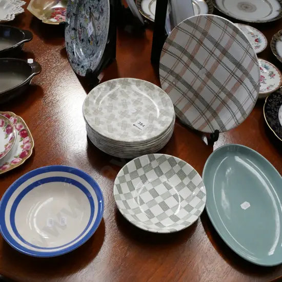 Crown Lynn plates, bowls, TG Green bowl, Royal Albert old English rose trio