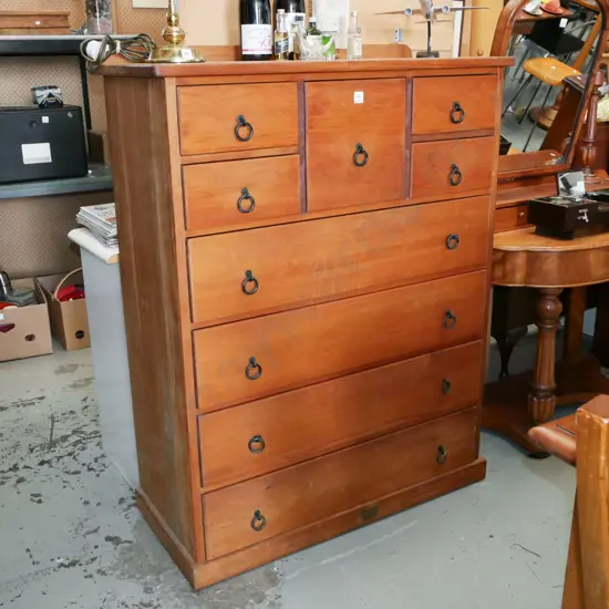 solid rimu 9 drawer chest H1230 W980 D420