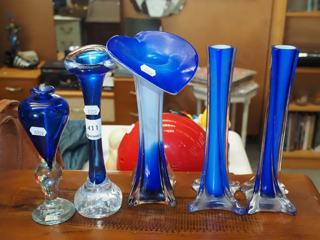 various blue glass vases and lantern H200 Image 1++