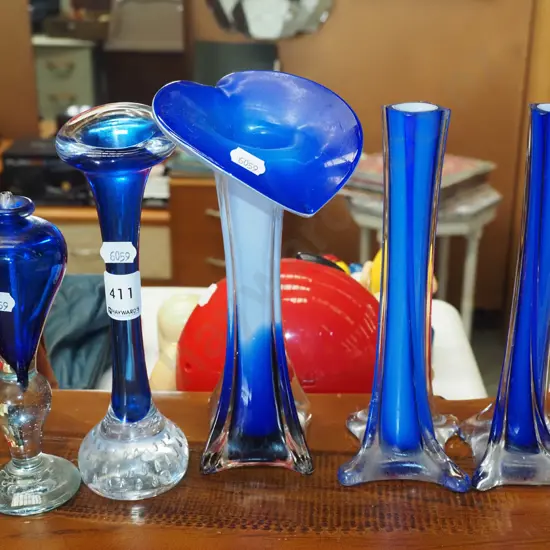 various blue glass vases and lantern H200