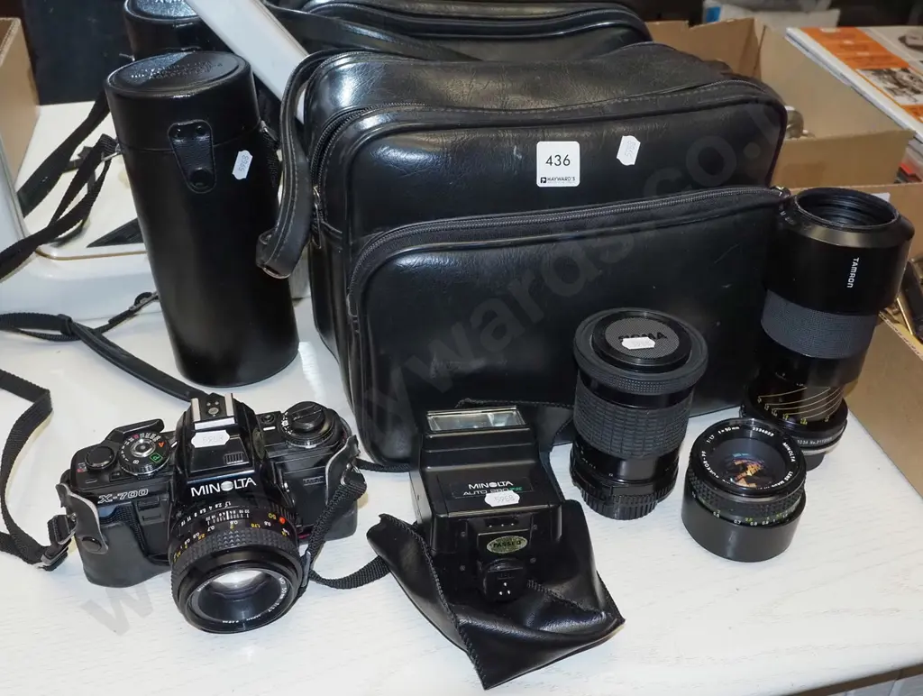 Minolta X-700 35mm camera with additional lenses, flash, carry bag etc Image 1++