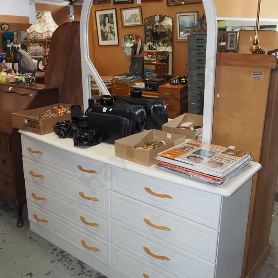 large mdf faux wood veneer 8 drawer mirror back dresser H1800 W1500 D420