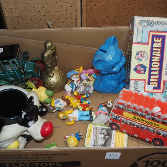 box; toys, card games, loonie tunes mug etc