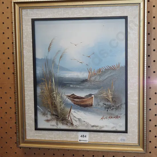 framed oil on board - coastal scene