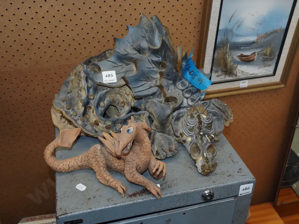 2x studio pottery dragons - some damage Largest W400 Image 1++