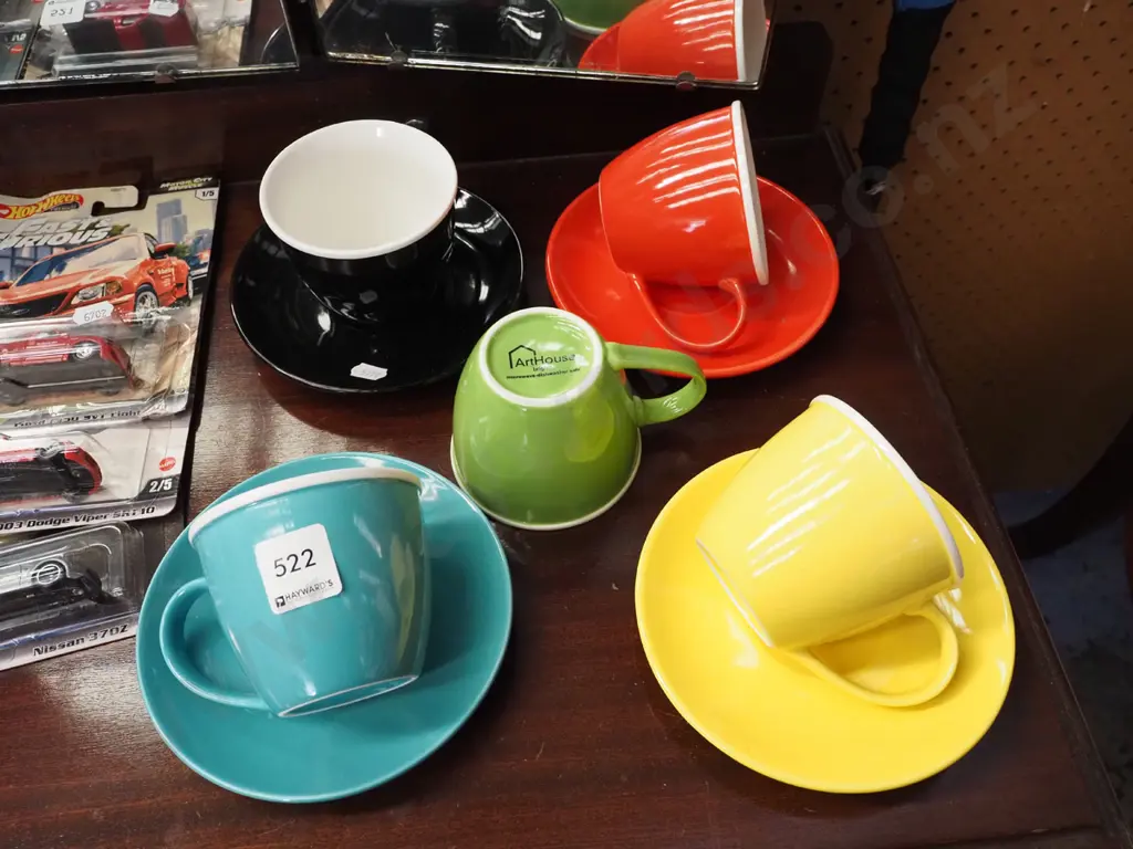 coloured ceramic coffee cups and saucers Image 1++