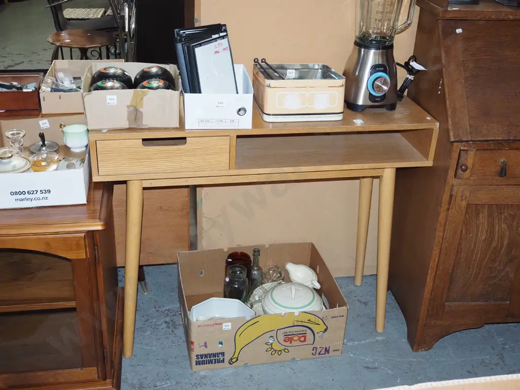 contemporary mdf faux wood veneer single drawer hall table - marks to varnish H780 W1000 D300 Image 1++