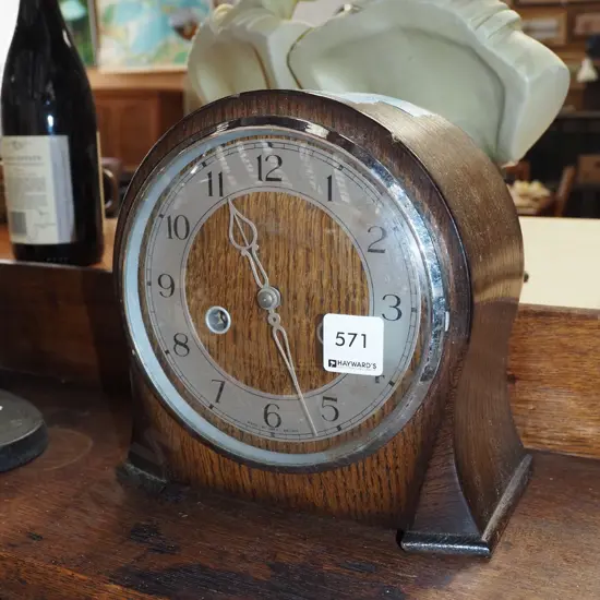 deco oak cased mantle clock - no key