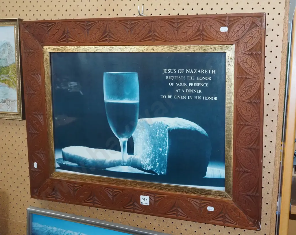 carved wooden framed Jesus of Nazareth print Image 1++