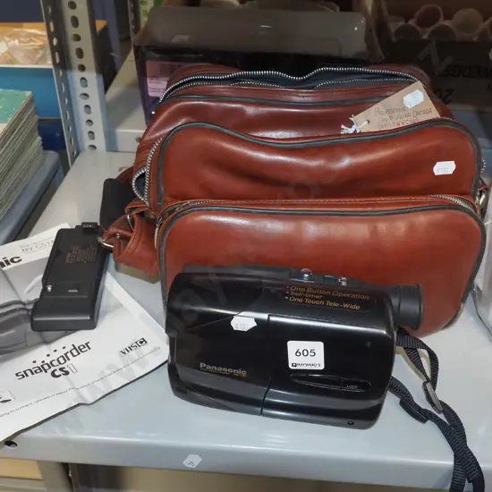 Panasonic video camera, original vinyl bag and accessories