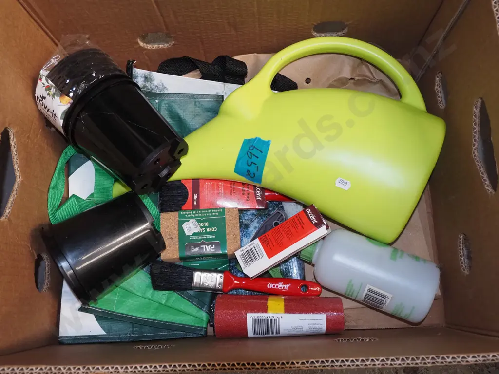 box; watering can, plastic planters, cork sanding block etc Image 1++