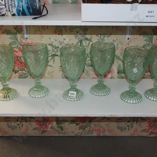6x pressed green glass parfait glassesd H180