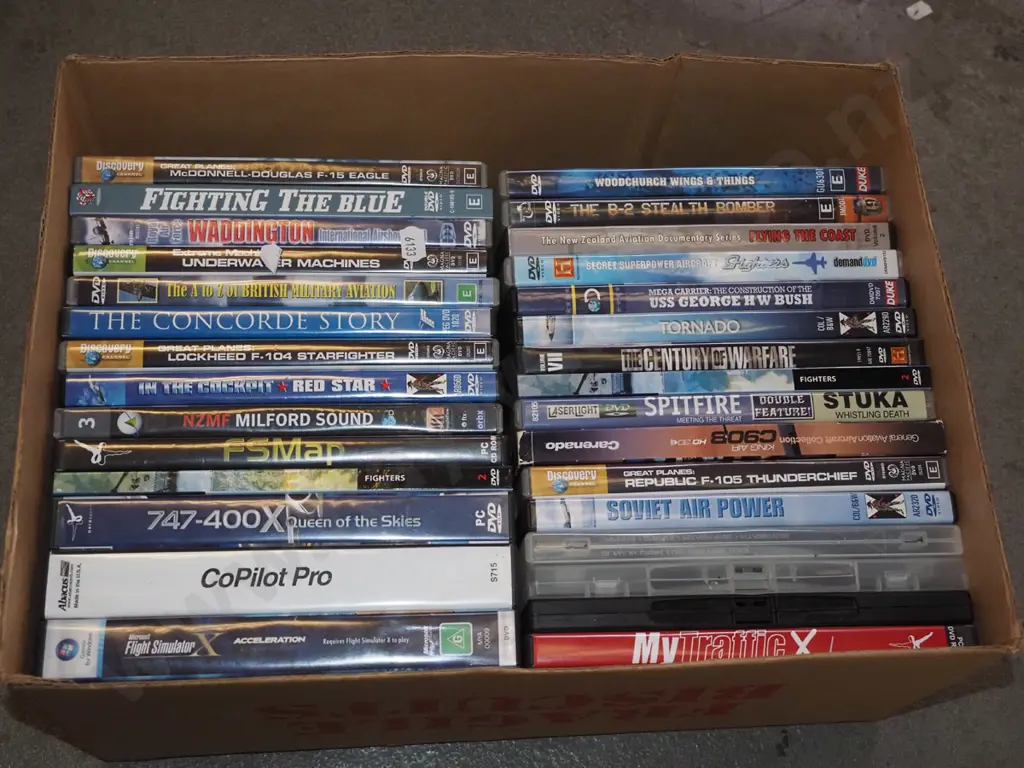 box of aviation DVDs and flight sim PC software Image 1++