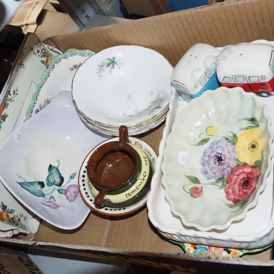 box; Carlton ware bowls, salt and peppers, sandwich plates etc