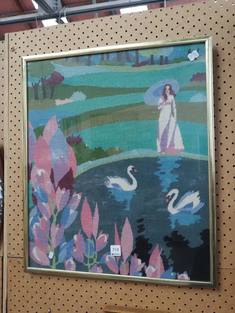 framed needlework - woman by pond Image 1++