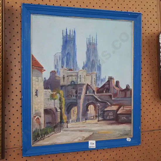 framed oil - cathedral tower