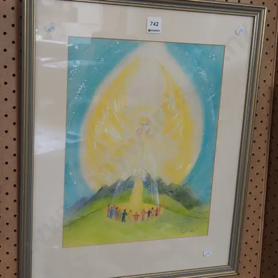 framed mixed media - angel and people