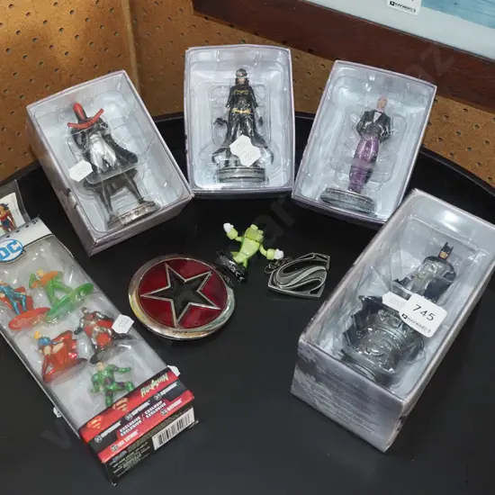 assorted Batman and other figurines, belt bucket etc