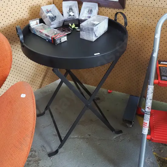 circular metal butler's tray and stand