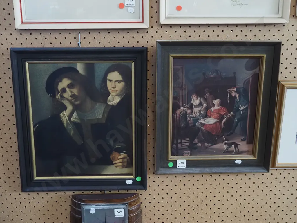 2x framed Renaissance prints - green dots Image 1++