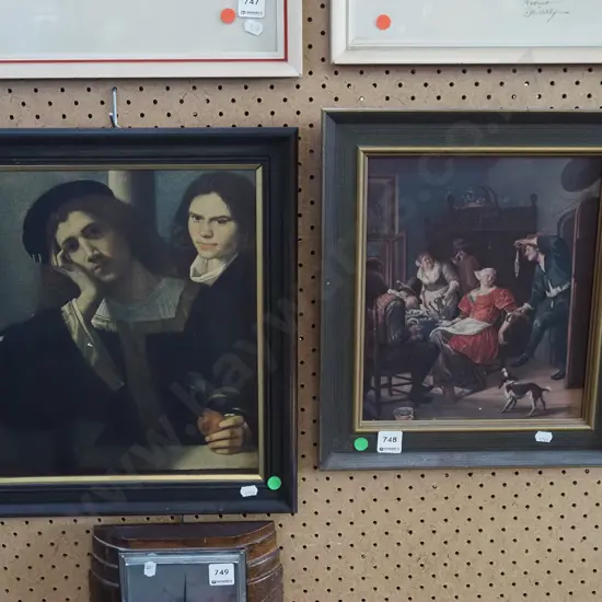 2x framed Renaissance prints - green dots