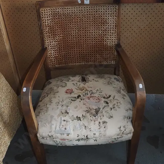 upholstered wood and bergere armchair - varnish needs attention
