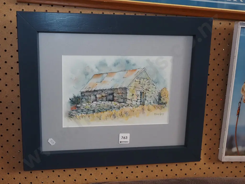 framed watercolour - stone cottage Image 1++