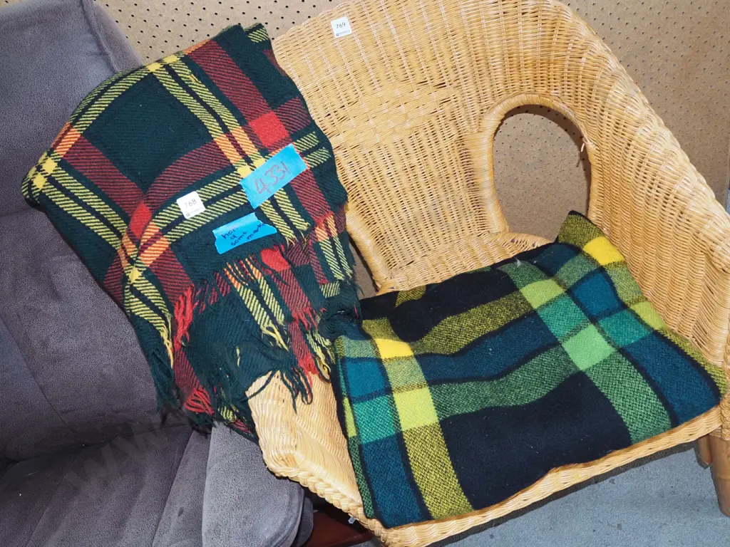 2x checked travel rugs -1 has holes and marks Image 1++