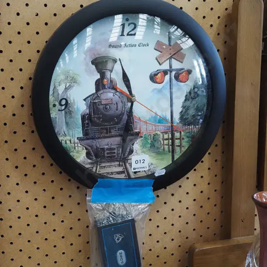 train themed wall clock with remote and push button bell sound