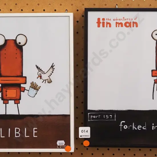 2x framed Tin Man prints - orange dots