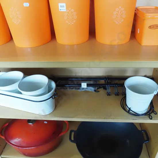 shelf; enamel basket, buckets, wall mounted racks