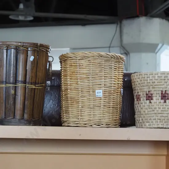 2x cane baskets, 1x bamboo basket Tallest H300