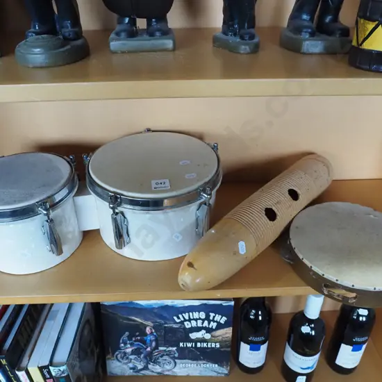 bongos, tambourine,  guiro