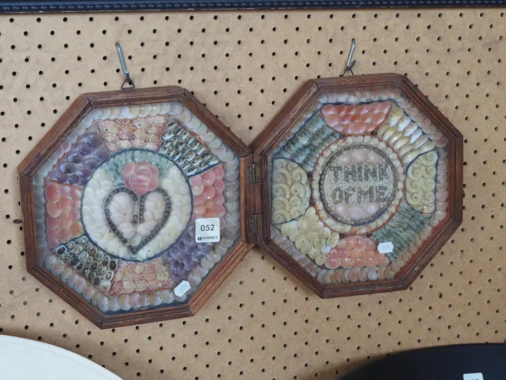 octagonal wood framed shell wall art Image 1++