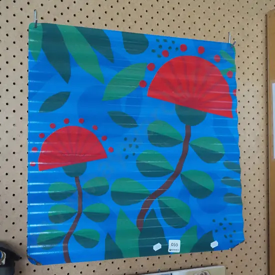 pohutukawa print on corrugated tin - damage to corners